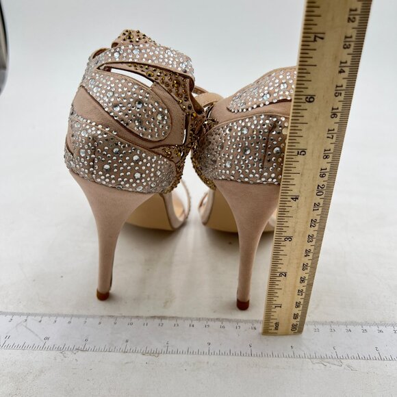 FSJ Champagne Wedding Shoes Rhinestone Stiletto Heels Bridal Sandals - Picture 5 of 8